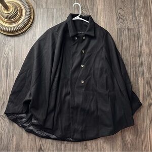 Classy Vintage Black Wool Poncho Trench Coat
